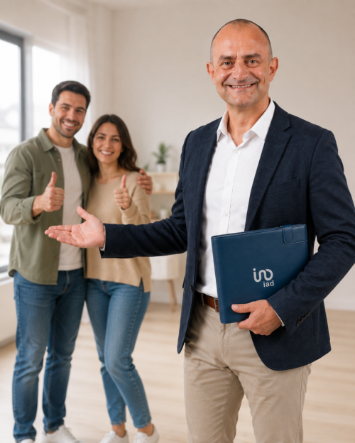 Fabrice PONS, mandataire immobilier IAD France, aux côtés de clients satisfaits à Boutigny-sur-Essonne et ses environs